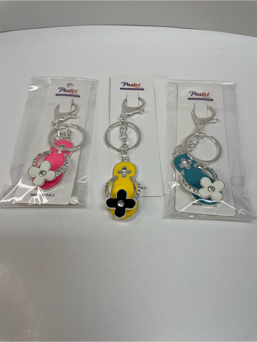 Flip-Flop Keychain Trio in Pink, Yellow & Teal Set of 3